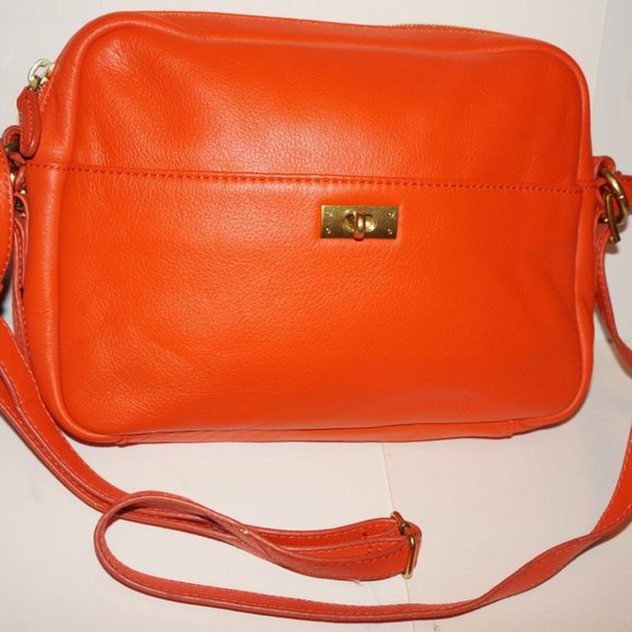 J. Crew Handbags - J.Crew  Wixon, Crossbody Bag! Orange kid gloves leather.